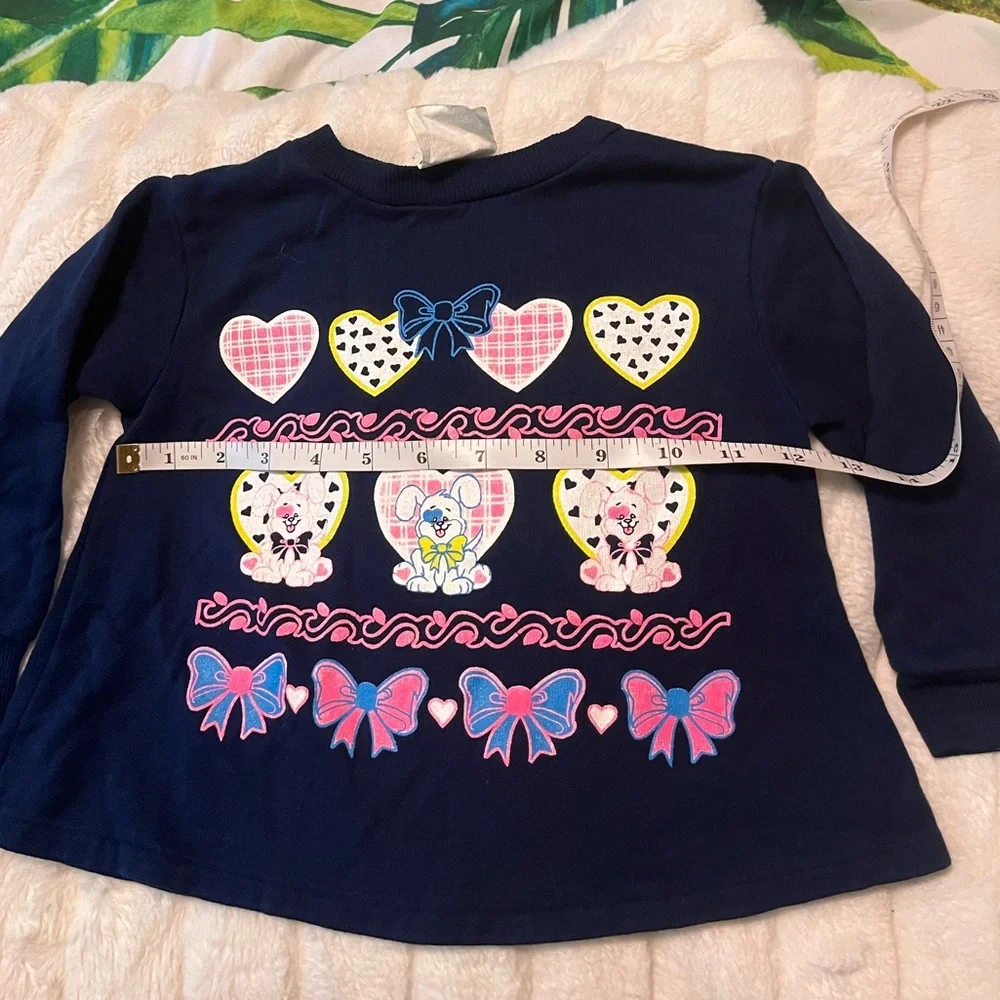 Vintage 80s Wee Works 3T Navy Blue Neon Puppy Heart Graphic Print Fall Tee